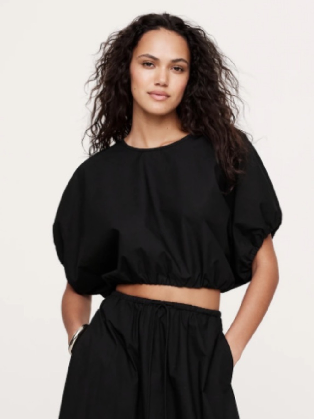 NEW Banana Republic Black Balloon Hem Poplin Crop Top